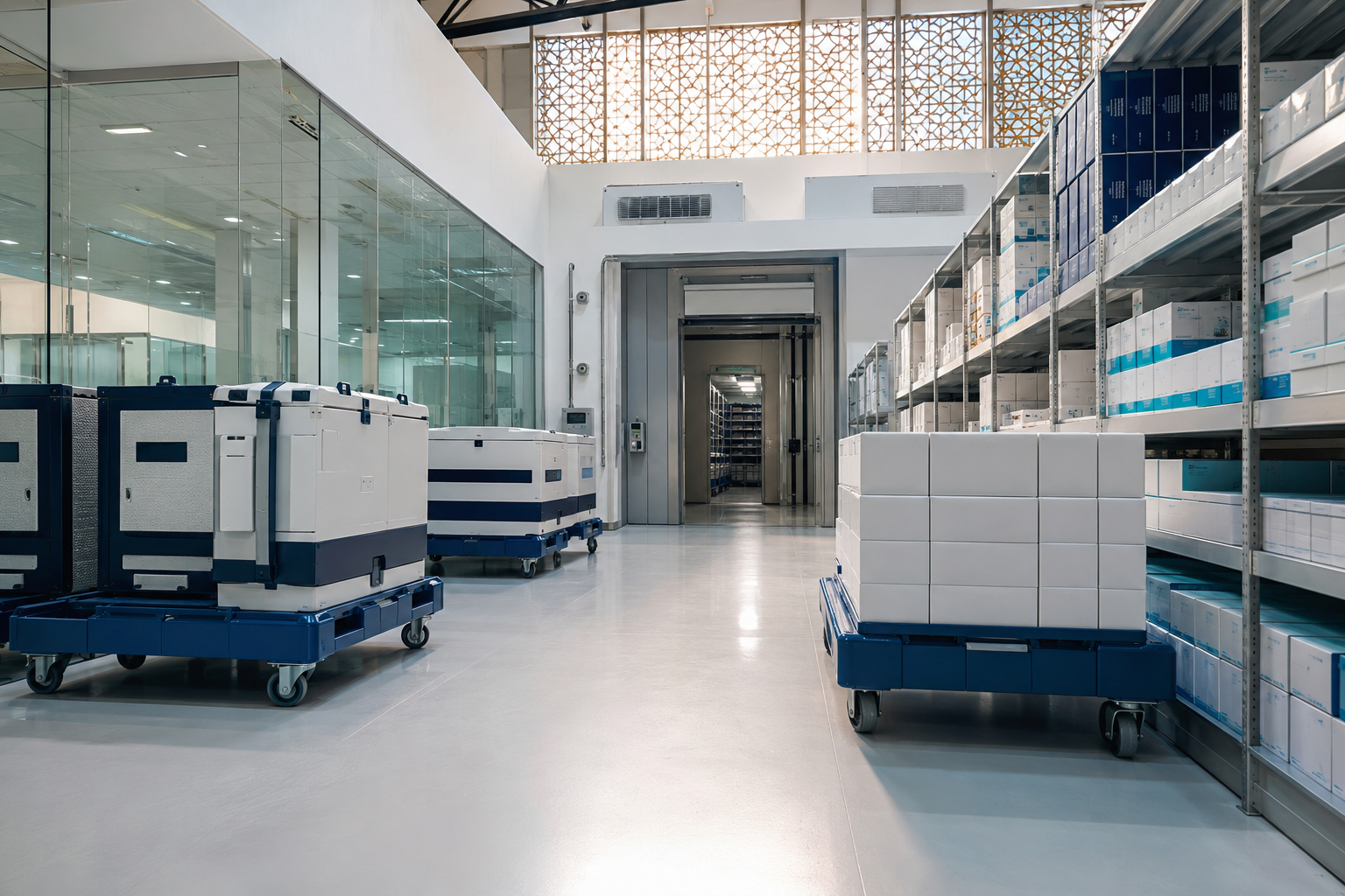 Modern temperature-controlled pharmaceutical logistics facility